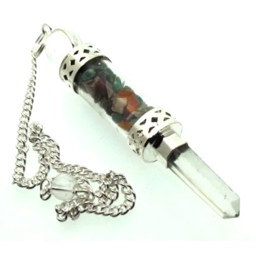 Chakra Gemstone Glass Vial Wand Pendulum